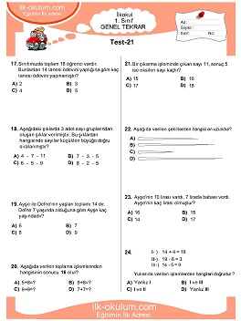 ilkokul 1. Sınıf Genel Tekrar Testleri 